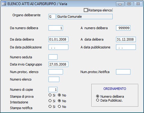 Stampa Elenchi delibere ai capigruppo